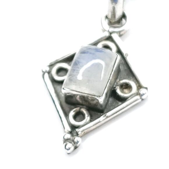 Sterling Silver White Purple Labradorite Moonstone Pendant Necklace Boho 1" - Picture 3 of 6